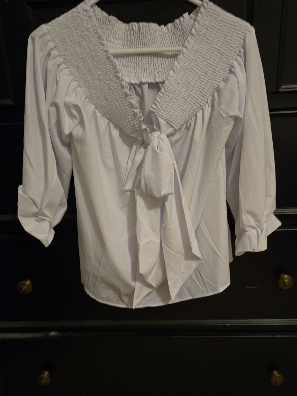 White Smocked Collar Tie-Front Women's Blouse. Never Been Worn